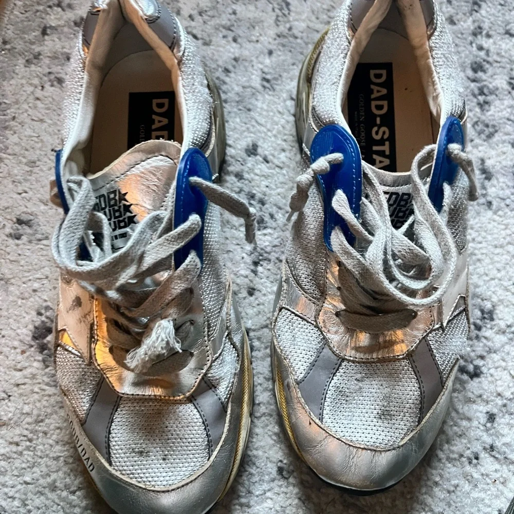 Golden Goose dad sneakers- Metallic Silver and Blue Sneakers - Picture 7 of 8